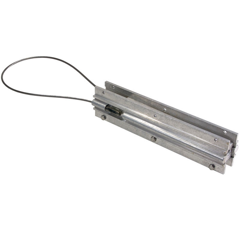 Aluminum wedge deadends transfer conductor tension to crossarms