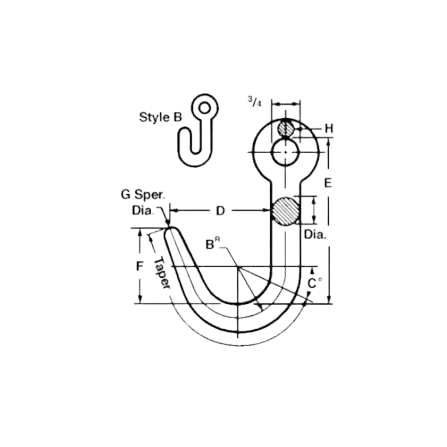 Specifications for the J hook