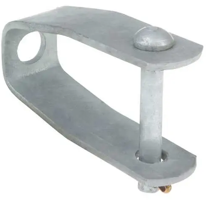 Galvanized steel deadend clevis connects overhead line fittings